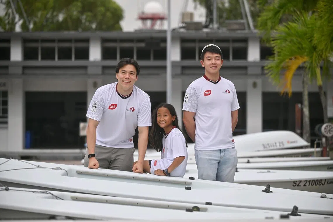 (From left) Singaporean kitefoiler Maximilian Maeder, sailors Anya Zahedi and Ryan Lo are among the 11-strong sailing contingent competing at the SEA Games in Thailand.