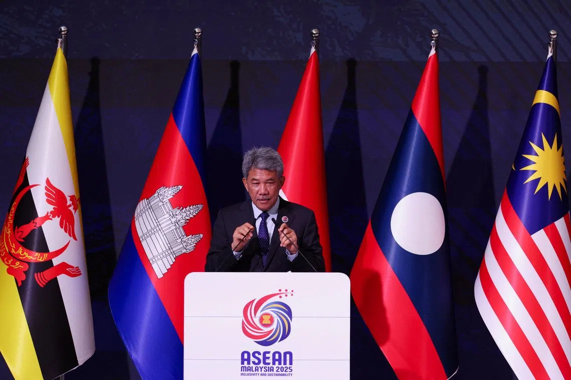 Malaysia's Foreign Minister Mohamad Hasan speaks as he attends a ceremony for the accession of Timor-Leste to the ASEAN charter in Kuala Lumpur, Malaysia October 25, 2025. REUTERS/Chalinee Thirasupa