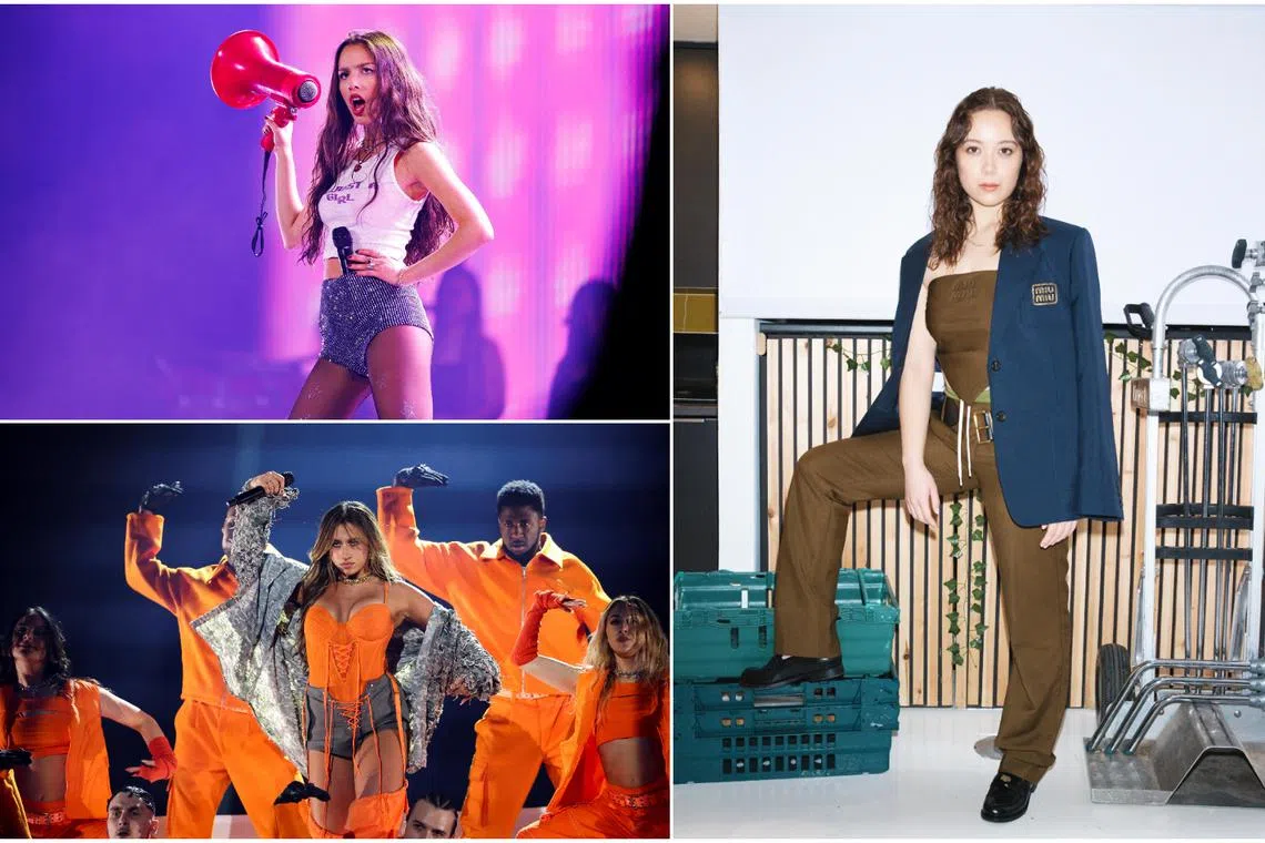 (Clockwise from top left) American singer-songwriter Olivia Rodrigo, Icelandic jazz-pop singer-producer Laufey, and Canadian pop singer-dancer Tate McRae.