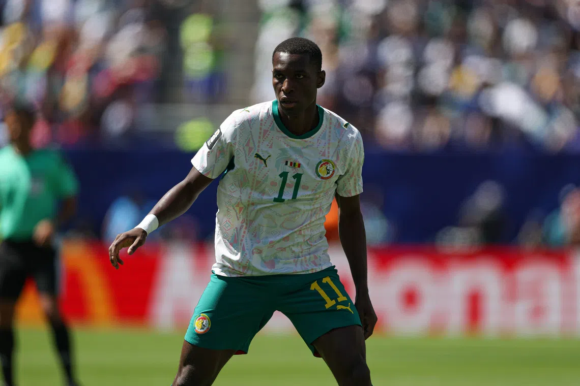Senegal striker Nicolas Jackson in action against France during a Group I match of the 2026 FIFA World Cup.