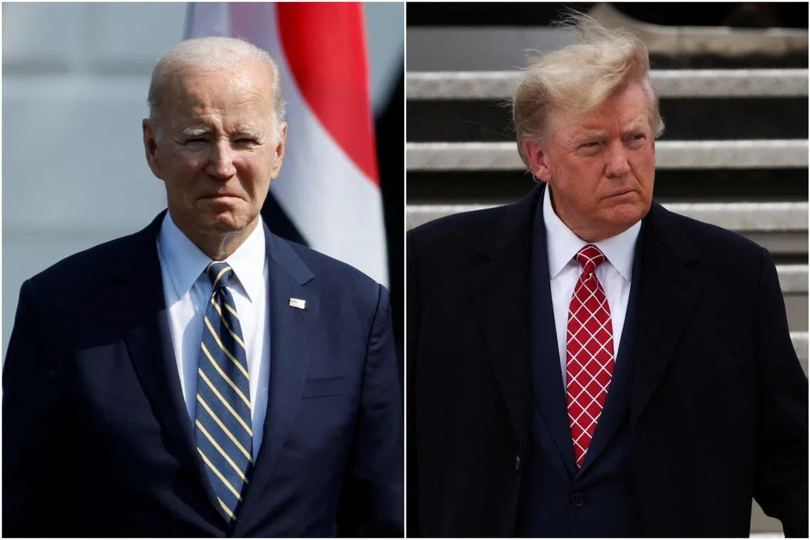 US President Joe Biden (left) views stopping Republican Donald Trump as his patriotic duty, which is a motivating factor. 