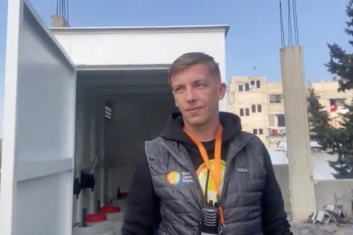 Polish World Central Kitchen and aid worker Damian Sobol, who was killed by Israeli airstrike in Gaza, according to the NGO, on April 1, 2024, speaks about water facilities at the roof of WCK, in location given as Gaza, in this still image taken from a social media video released March 2, 2024 and obtained by Reuters on April 2, 2024. World Central Kitchen/Handout via REUTERS/ File photo