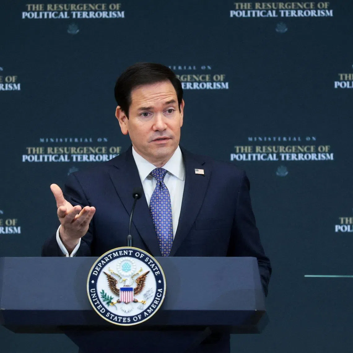 U.S. Secretary of State Marco Rubio speaks during a ministerial meeting on political violence, at the State Department in Washington, D.C., U.S., July 16, 2026. REUTERS/Jonathan Ernst