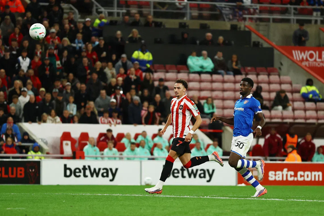 Soccer Football - Carabao Cup - Third round - Sunderland v Hull City - Stadium of Light, Sunderland, Britain - September 8, 2026 Sunderland's Chemsdine Talbi scores their first goal Action Images via Reuters/Lee Smith