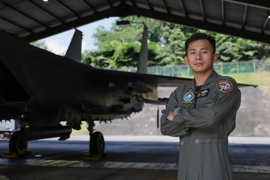 LTC Wee Ye Sheng Wilson Commanding Officer of 142 Squadron,  at Paya Lebar Air Base, on June 25, 2024. 