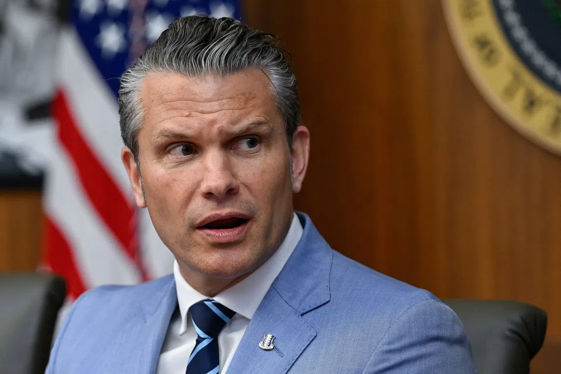 U.S. Secretary of Defense Pete Hegseth speaks during a cabinet meeting at Camp David in Thurmont, Maryland, U.S., July 31, 2026. REUTERS/Daniel Heuer