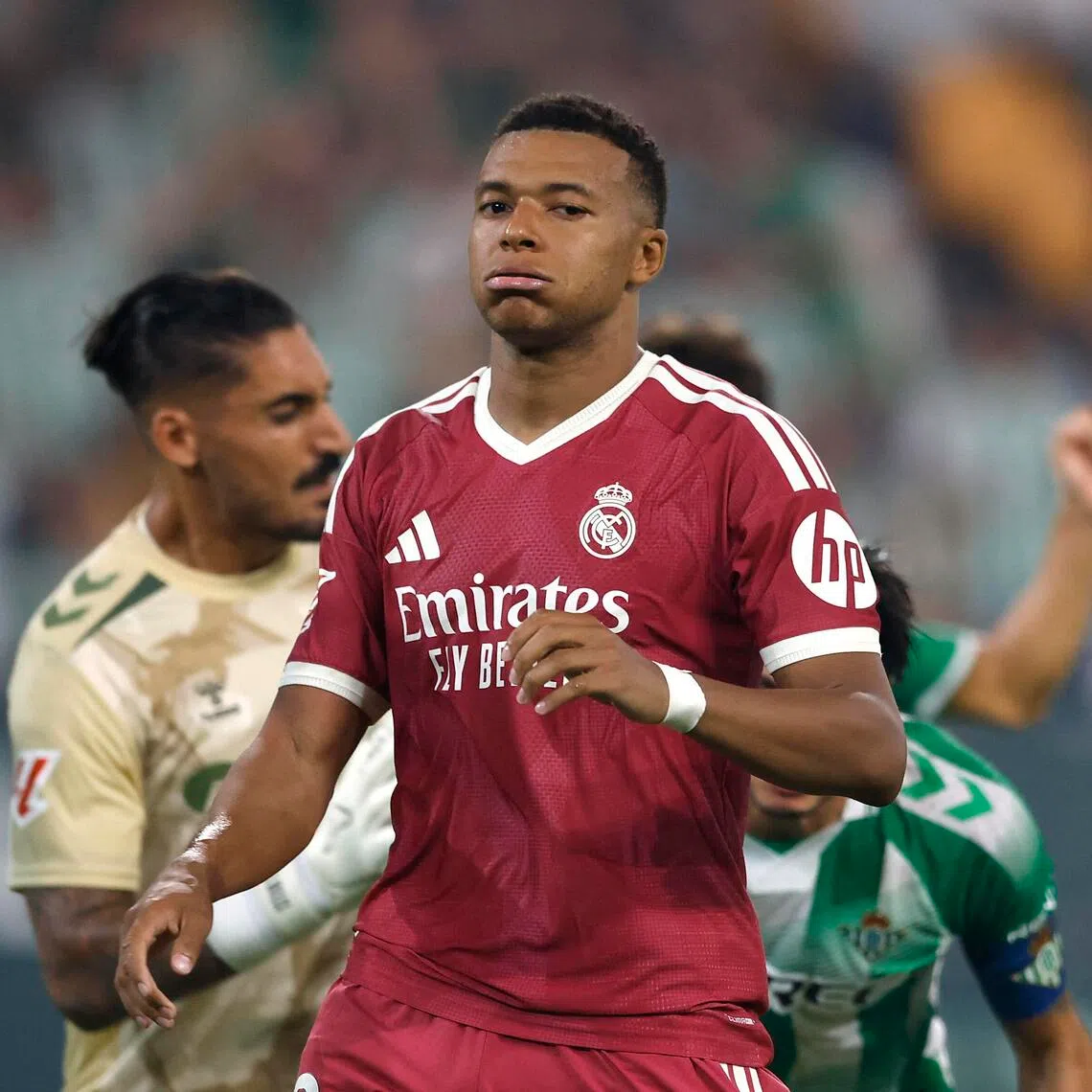Real Madrid’s Kylian Mbappe after his stoppage-time penalty was saved during the 1-0 defeat to Real Betis on Sept 4.