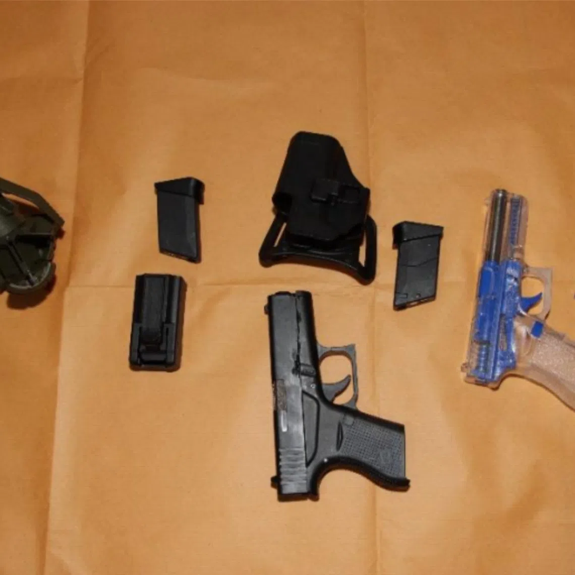 Officers found and seized an assortment of pellets, liquid gel balls, two samurai swords, seven catapults, four airsoft pistols and a replica rifle. 