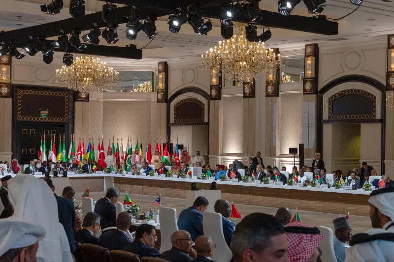 Delegations at the Foreign Ministers Meeting of the Organisation of Islamic Cooperation-Arab League Joint Extraordinary Summit in Doha, on Sept 14.