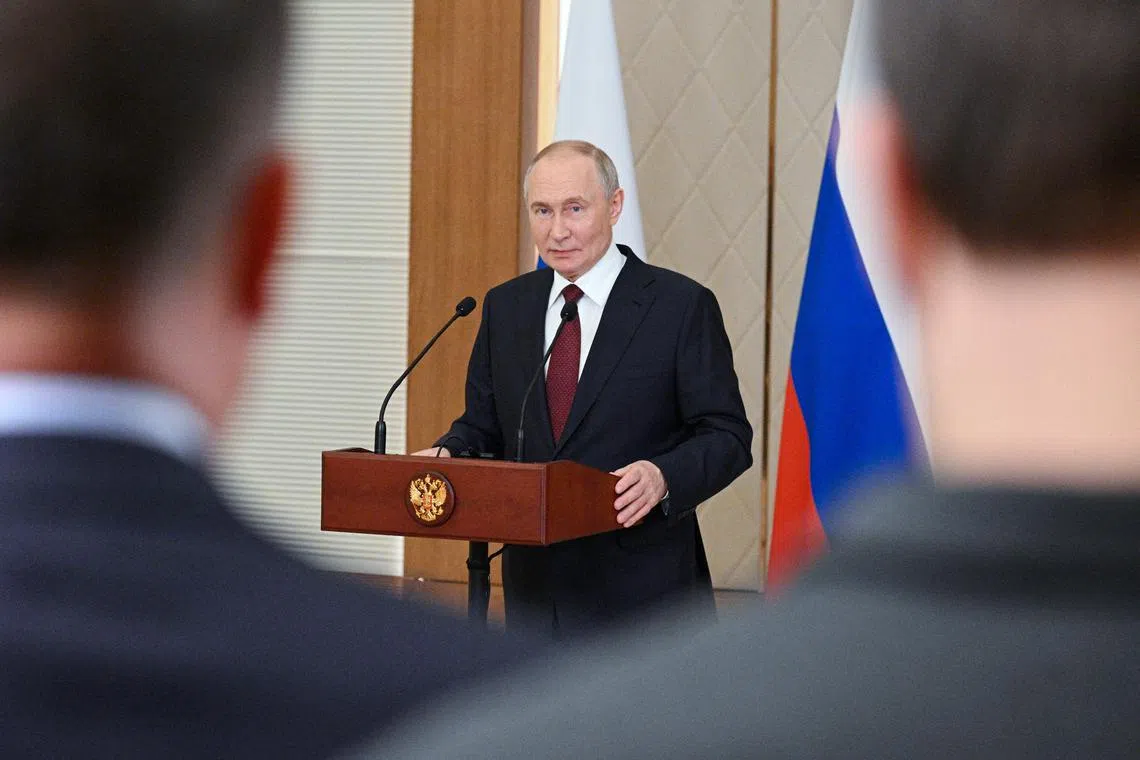 Russian President Vladimir Putin attends a press conference following the Collective Security Treaty Organisation (CSTO) summit in Astana, Kazakhstan, November 28, 2024. Sputnik/Ramil Sitdikov/Kremlin via REUTERS/File Photo