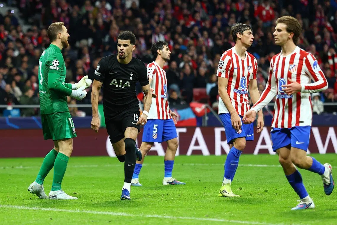 Soccer Football - UEFA Champions League - Round of 16 - First Leg - Atletico Madrid v Tottenham Hotspur - Riyadh Air Metropolitano, Madrid, Spain - March 10, 2026 Tottenham Hotspur's Dominic Solanke celebrates scoring their second goal Action Images via Reuters/Matthew Childs