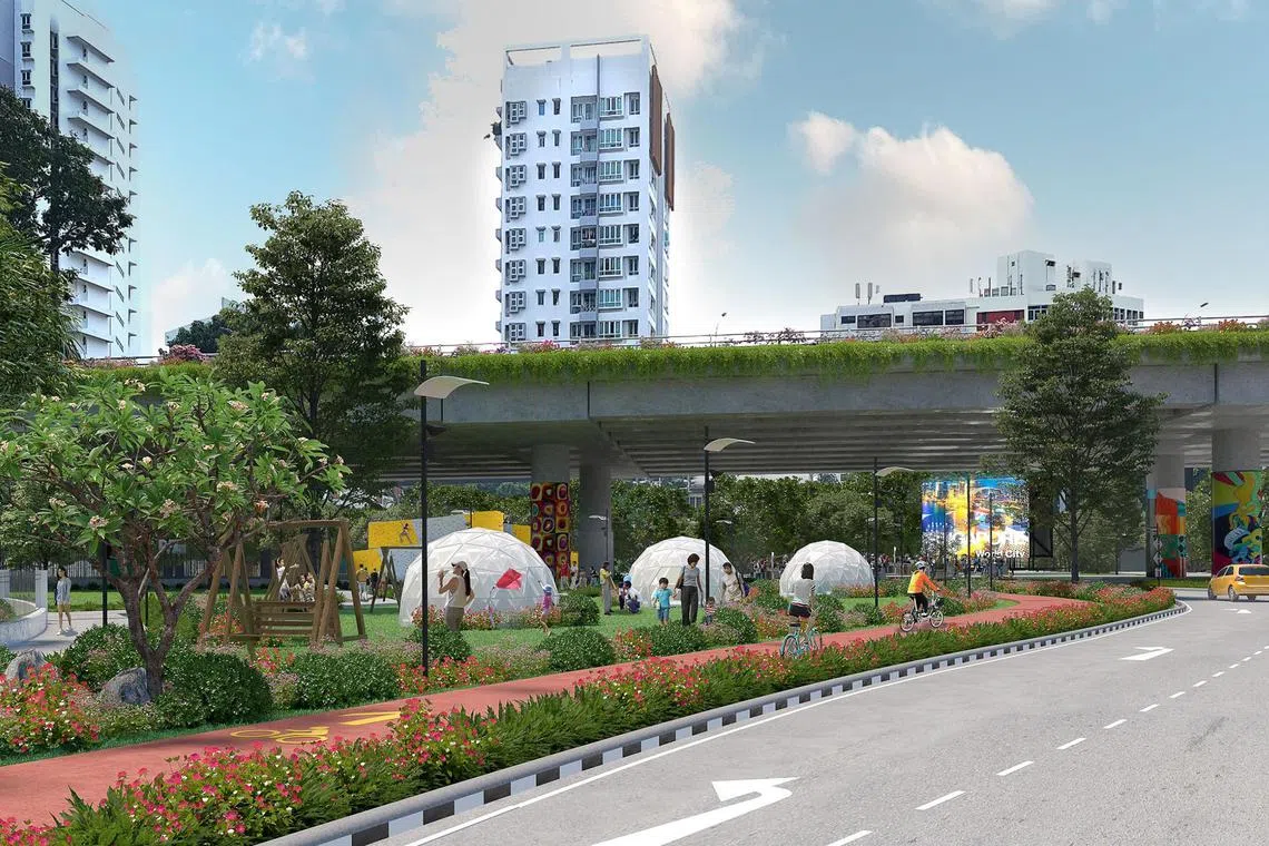 yfnsc29 - An artist impression of how more greenery, and walking and cycling paths, can be added to Kampung Java Road after road tunnels for the North-South Corridor are completed.

Credit: Land Transport Authority