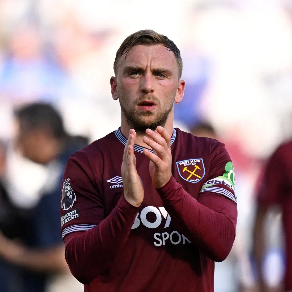 FILE PHOTO: Soccer Football - Premier League - West Ham United v Leeds United - London Stadium, London, Britain - May 24, 2026 West Ham United's Jarrod Bowen reacts after West Ham United are relegated from the Premier League REUTERS/Tony O Brien/File Photo