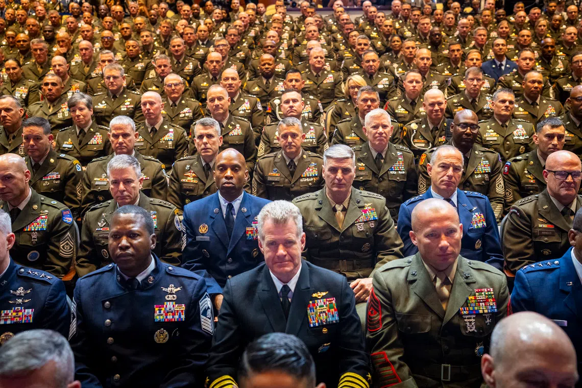 Part of the crowd of US generals and admirals from around the globe gathering at Marine Corps Base Quantico in Virginia on Sept 30.