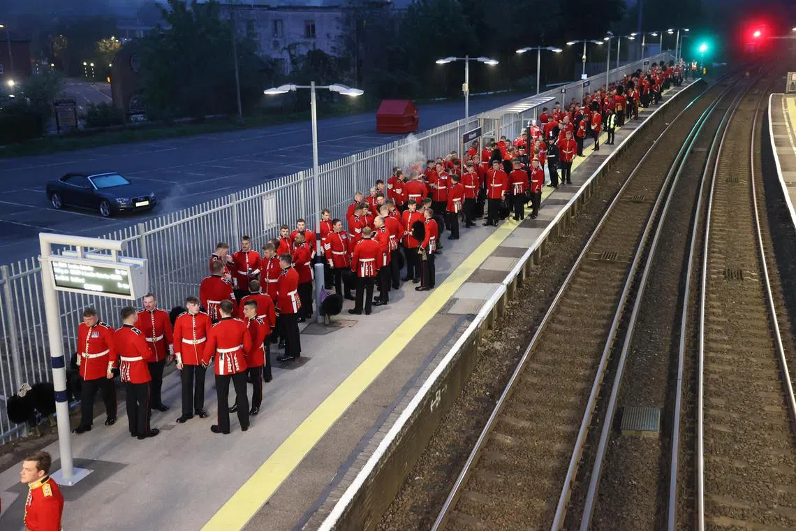 British Ministry of Defence an army contingent en route to Waterloo Station ahead of the coronation ceremony of King Charles lll in London, Britain, May 6 2023.  