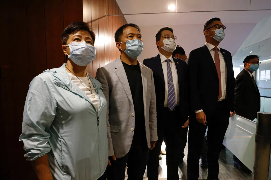 FILE PHOTO: Pro-democracy legislators Helena Wong, Wu Chi-wai, Andrew Wan and Lam Cheuk-ting are seen in Hong Kong, China November 12, 2020. REUTERS/Tyrone Siu/File Photo