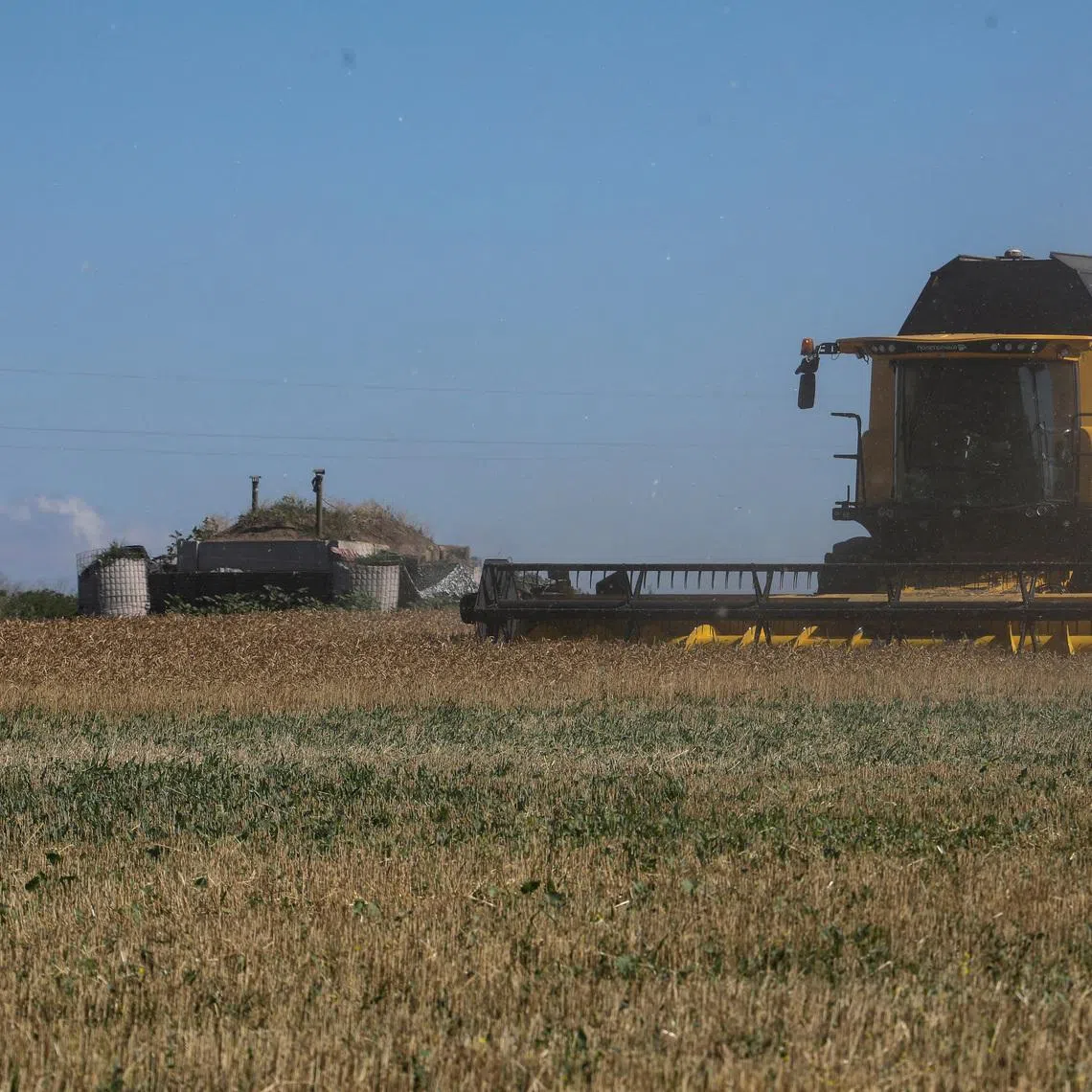 FILE PHOTO: An agricultural worker operates a combine during wheat harvesting in a field, amid Russia's attack on Ukraine, in Kharkiv region, Ukraine July 6, 2024. REUTERS/Vyacheslav Madiyevskyy/File Photo