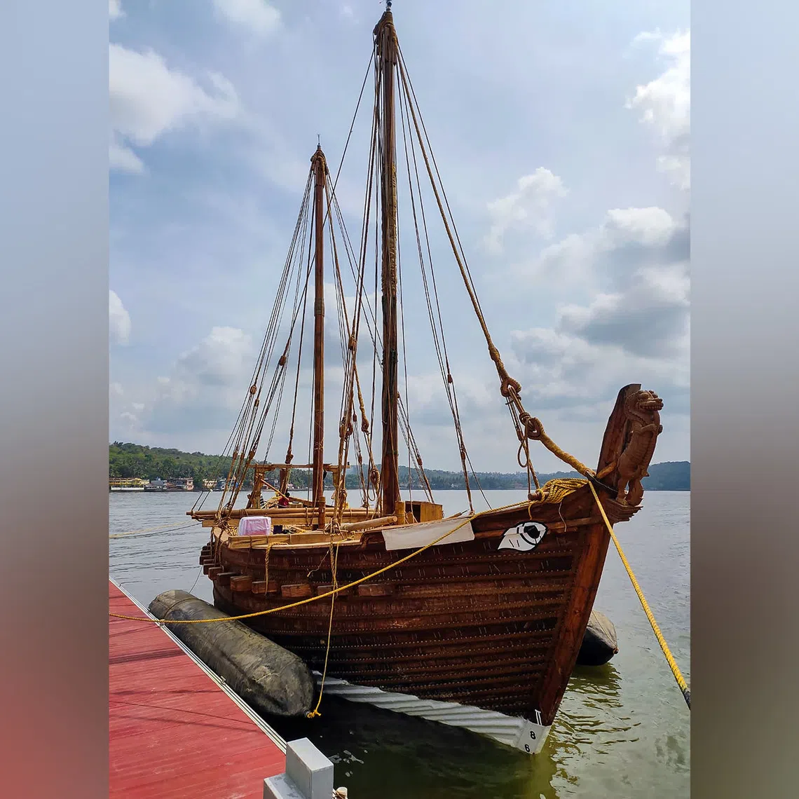 Named Kaundinya, after a legendary Indian mariner, its 20m long hull is sewn together with coconut coir rope rather than nailed.