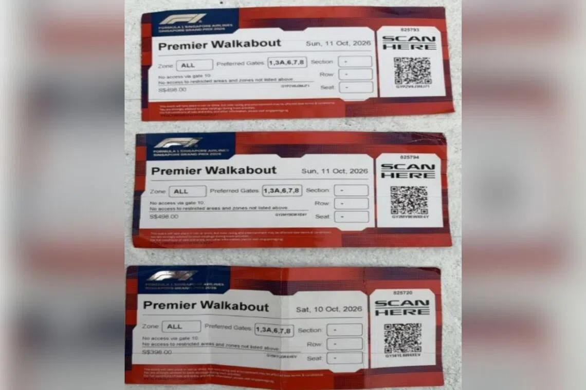 The invalid Formula One Singapore Grand Prix tickets found on one of the men, aged 39.