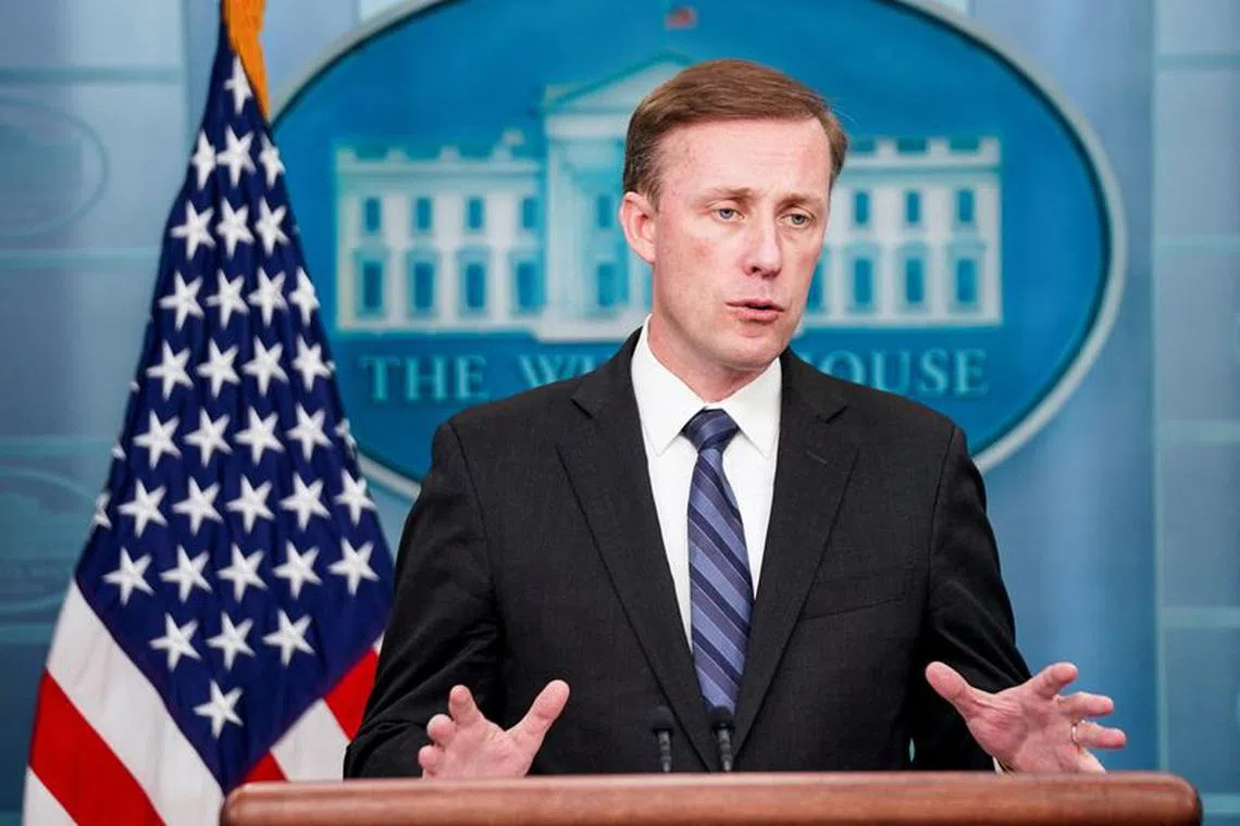 FILE PHOTO: White House National Security Advisor Jake Sullivan speaks during a press briefing at the White House in Washington, D.C., U.S., September 15, 2032. REUTERS/Sarah Silbiger/File Photo