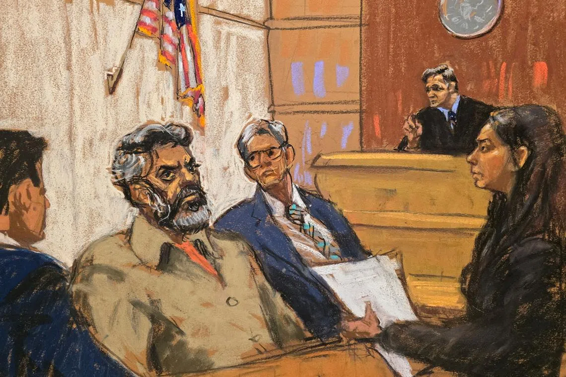 FILE PHOTO: Asif Merchant, a Pakistani man with alleged ties to Iran, appears on charges in connection with a foiled plot to assassinate a U.S. politician or government officials, in a courtroom in New York, U.S., September 16, 2024 in this courtroom sketch.    REUTERS/Jane Rosenberg/File Photo