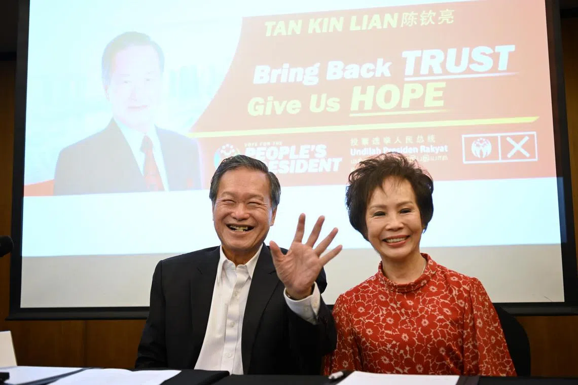 Mr Tan Kin Lian (left) with his wife Madam Tay Siew Hong. The couple have three children.