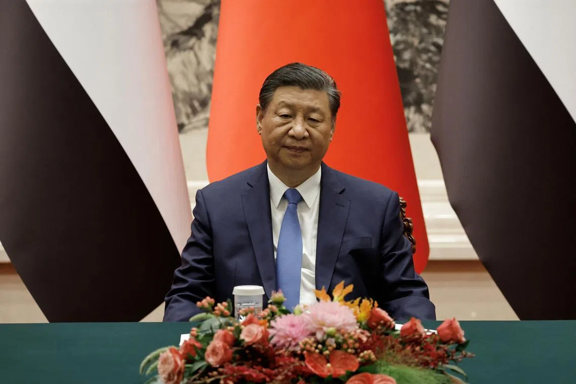 Chinese President Xi Jinping attends a signing ceremony with Egyptian President Abdel Fattah al-Sisi (not pictured) at the Great Hall of the People in Beijing, China May 29, 2024. REUTERS/Tingshu Wang/Pool