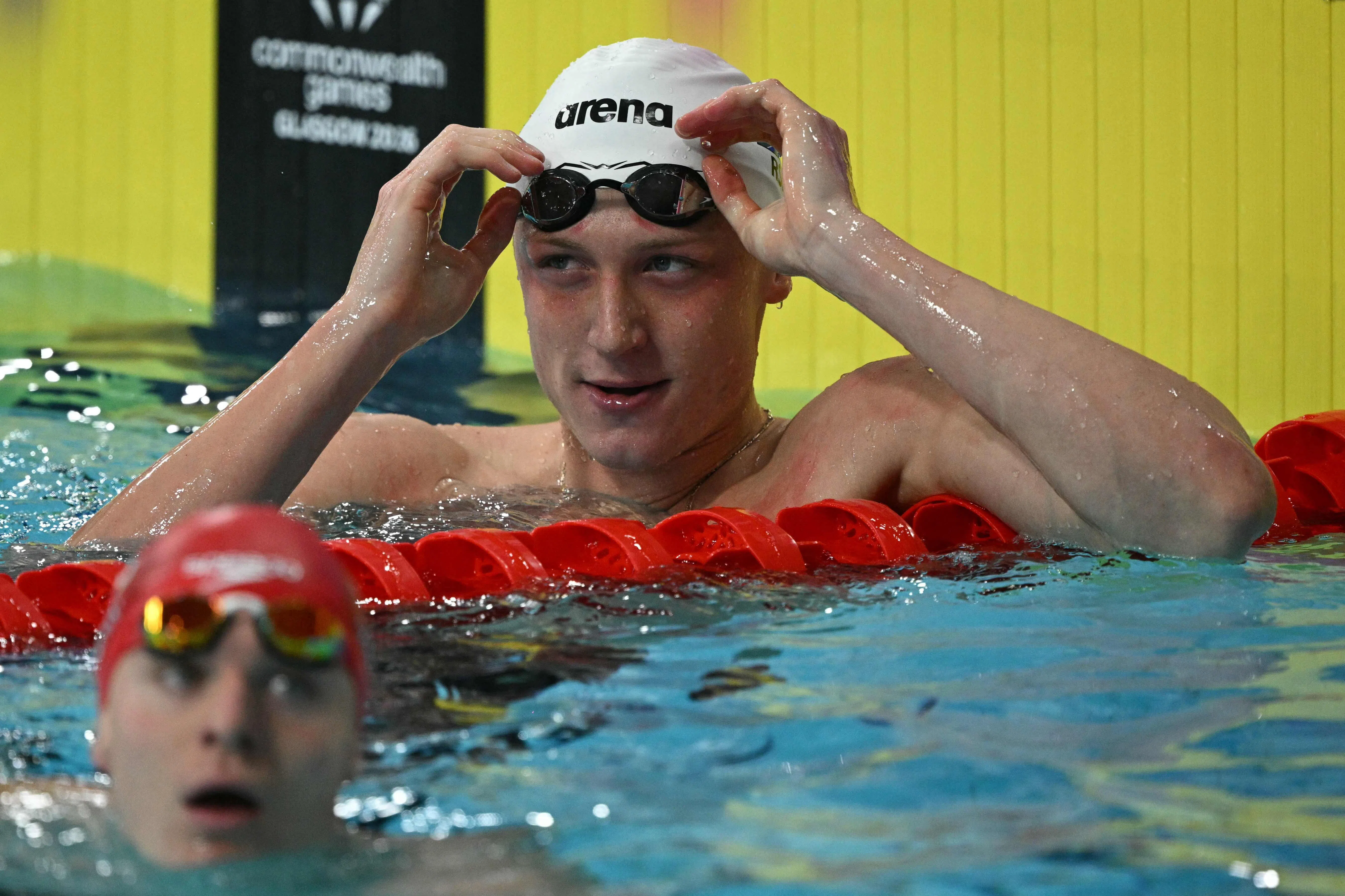 South Africa’s Pieter Coetze celebrates winning the men’s 50m backstroke final on July 25 in a Commonwealth Games record of 24.18 seconds.