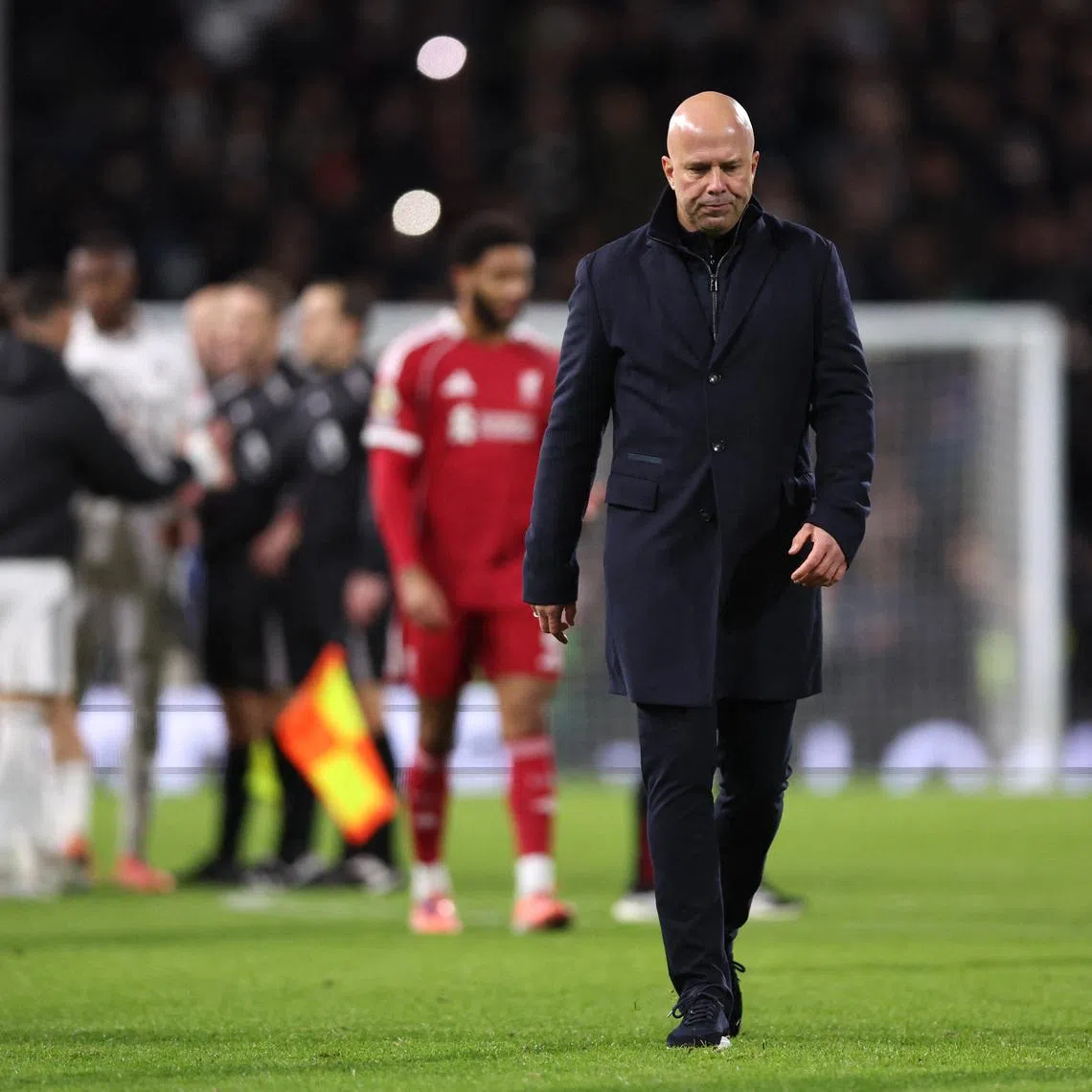 Liverpool manager Arne Slot reacts after the Fulham v Liverpool match on Jan 4.