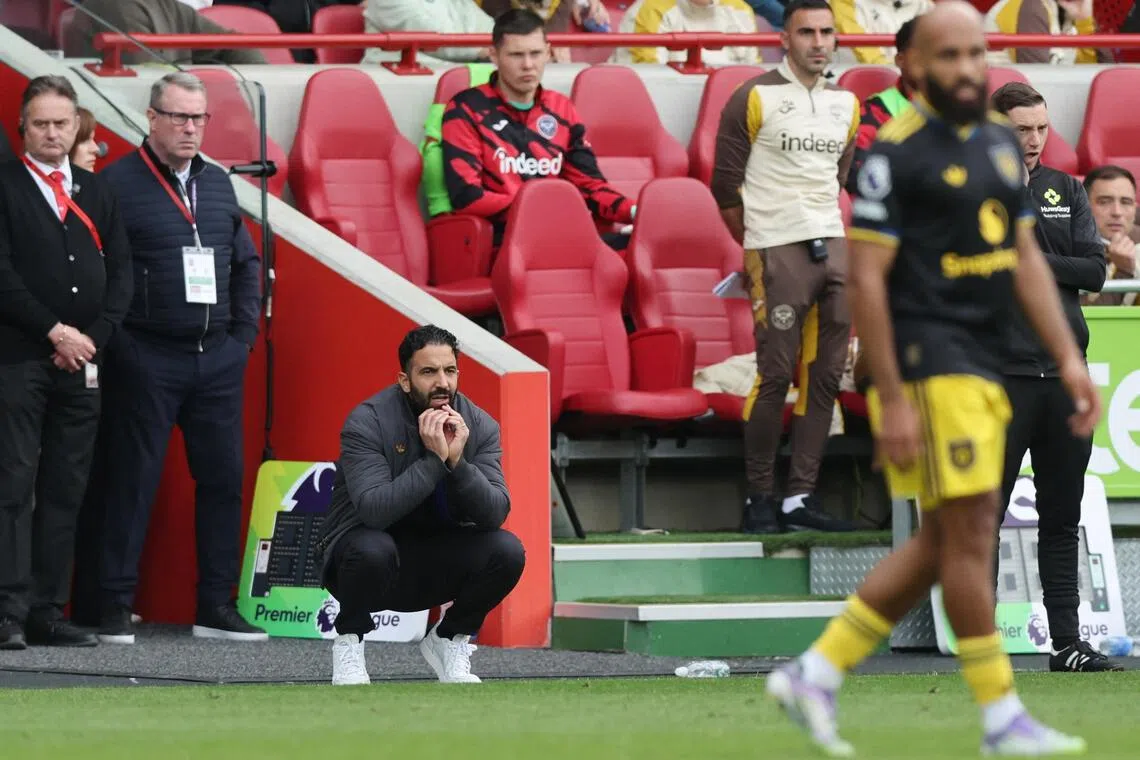 Manchester United manager Ruben Amorim watching on from the sidelines during the Premier League match against Brentford.