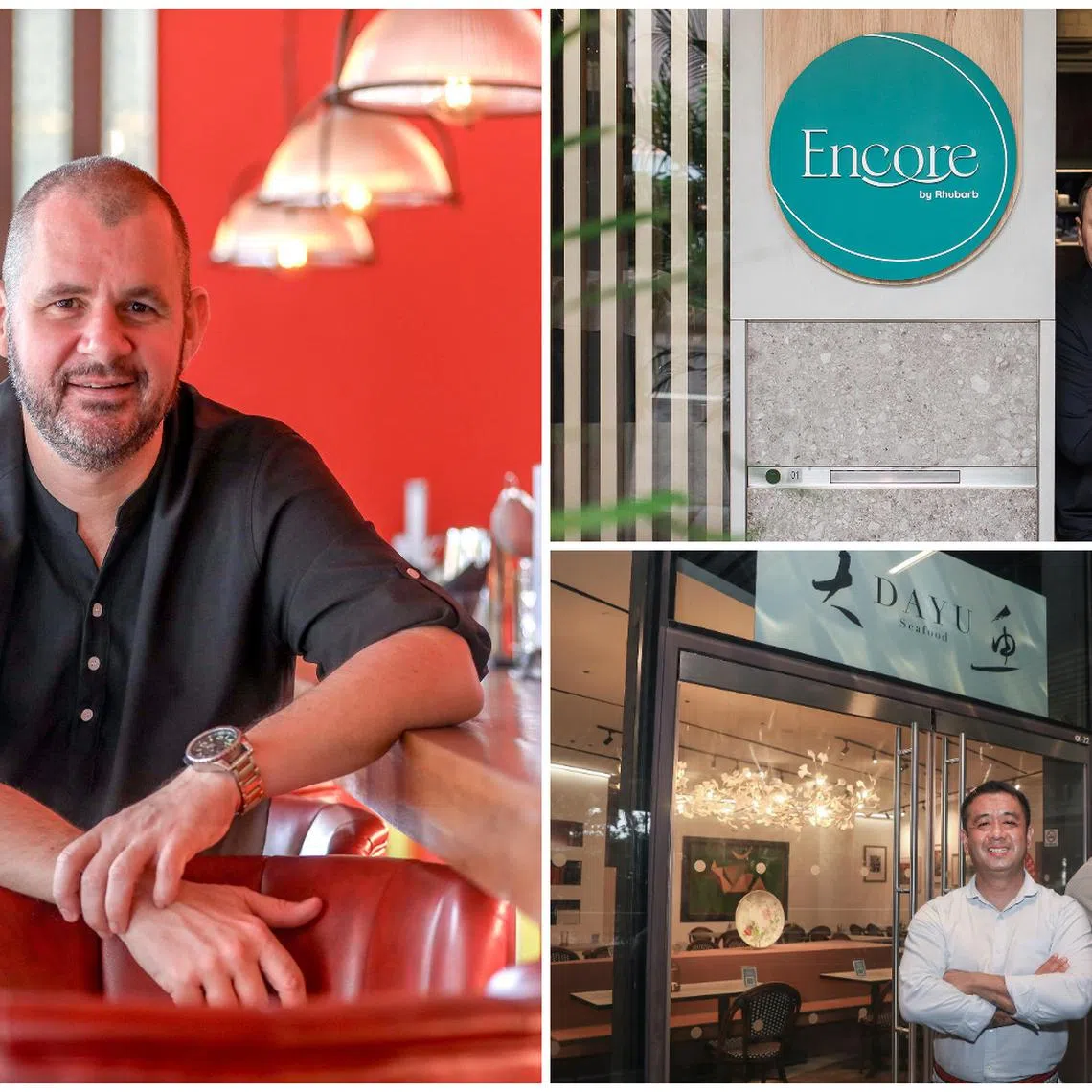 (Clockwise from left) Chef Stephan Zoisl from Chef's Tavern, Chef Paul Longworth from Encore by Rhubarb, and Mr Hong Junchen (left), owner of Dayu Seafood, and Lye Han Bin, who runs Gyoren.