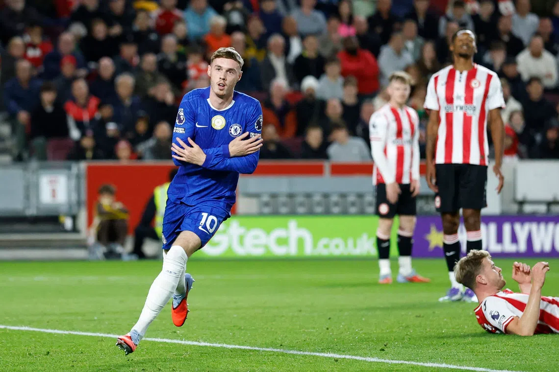 FILE PHOTO: Soccer Football - Premier League - Brentford v Chelsea - GTech Community Stadium, London, Britain - September 13, 2025 Chelsea's Cole Palmer celebrates scoring their first goal Action Images via Reuters/Peter Cziborra/File Photo