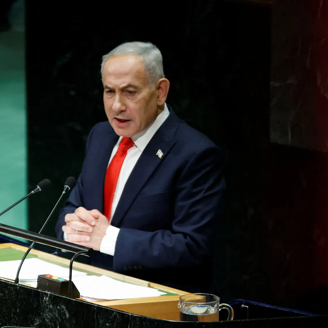Israeli Prime Minister Benjamin Netanyahu addresses the 81st United Nations General Assembly at UN headquarters in New York City, on Sept 24.