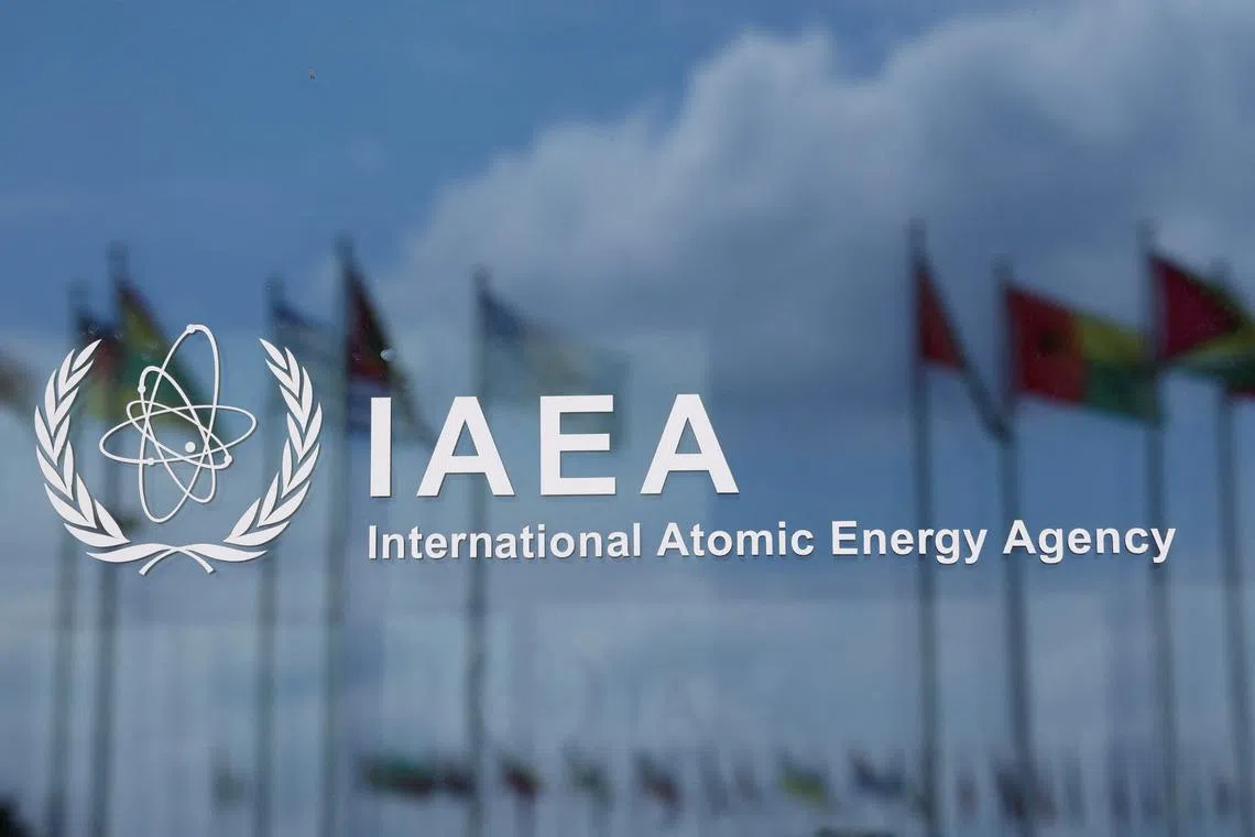 The logo of the International Atomic Energy Agency (IAEA) is displayed at the agency's headquarters on the opening day of a quarterly meeting of its 35-nation Board of Governors in Vienna, Austria, June 3, 2024. REUTERS/Leonhard Foeger/File Photo