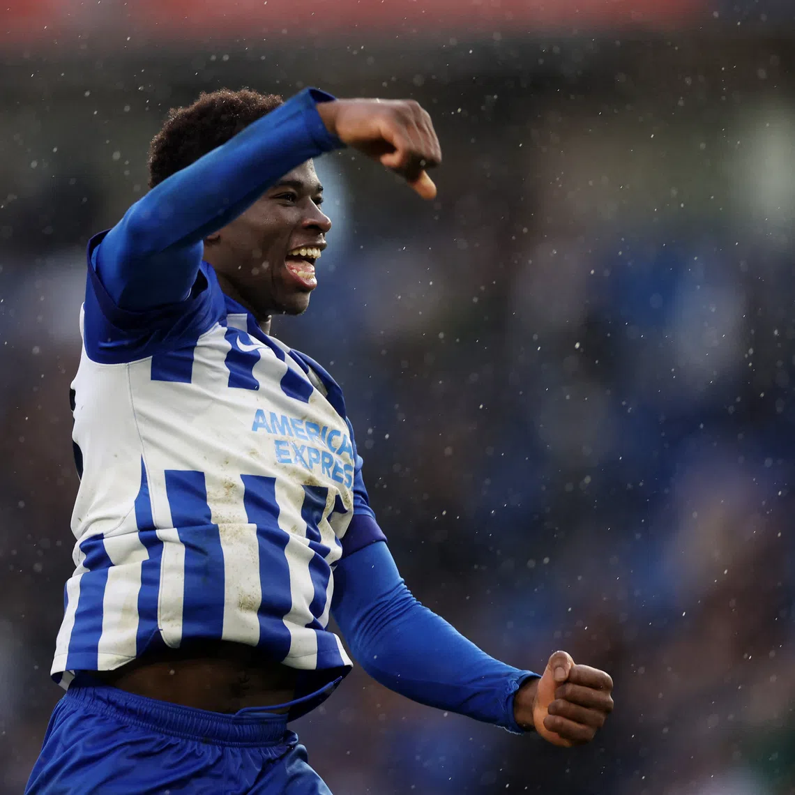 Soccer Football - Premier League - Brighton & Hove Albion v Nottingham Forest - The American Express Community Stadium, Brighton, Britain - March 10, 2024 Brighton & Hove Albion's Carlos Baleba celebrates after the match Action Images via Reuters/Paul Childs