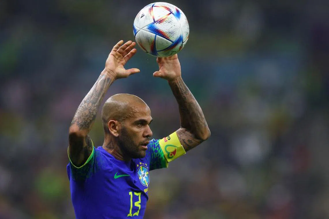 FILE PHOTO: Soccer Football - FIFA World Cup Qatar 2022 - Group G - Cameroon v Brazil - Lusail Stadium, Lusail, Qatar - December 2, 2022 Brazil's Dani Alves prepares to take a thrown in REUTERS/Paul Childs/File Photo