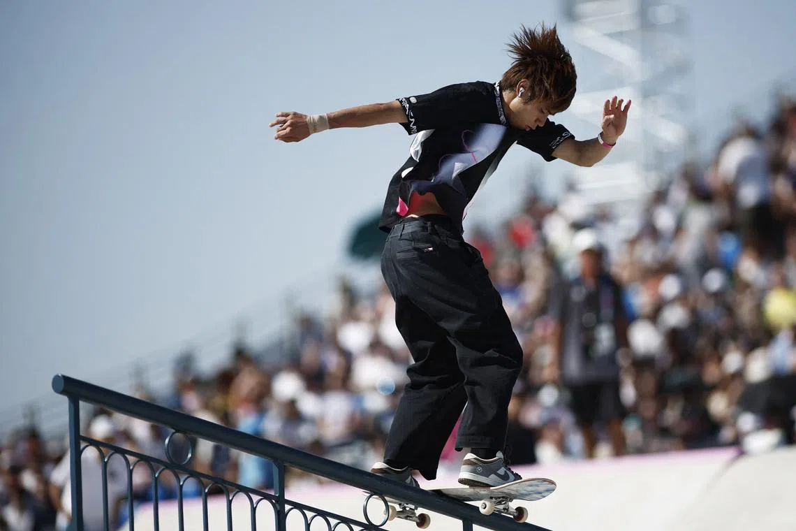 Paris 2024 Olympics - Skateboarding - Men's Street Final - La Concorde 3, Paris, France - July 29, 2024. Yuto Horigome of Japan in action during the final. REUTERS/Benoit Tessier