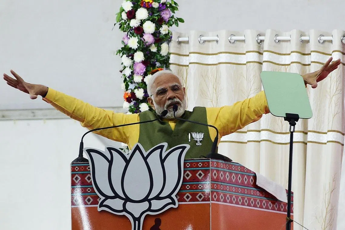 Indian PM Narendra Modi speaking at a BJP rally in Ahmedabad, Gujarat state, on Dec 2, 2022.