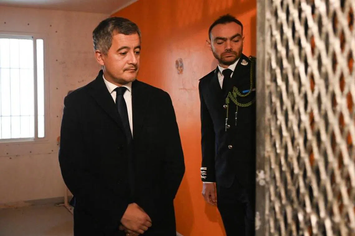 France's Minister of Justice Gerald Darmanin visits the penitentiary centre of Alencon-Conde-sur-Sarthe, in north-western France.