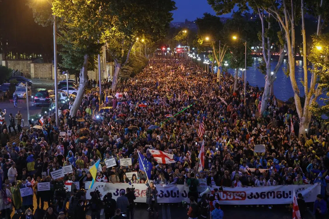 Protesters rally in Tbilisi against the controversial "foreign influence" Bill on May 11.
