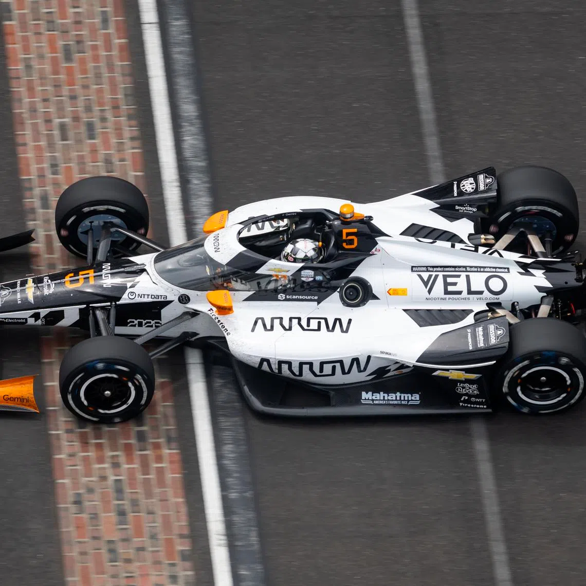 May 24, 2026; Indianapolis, Indiana, USA; IndyCar Series driver Pato O'Ward (5) during the 110th running of the Indianapolis 500 at Indianapolis Motor Speedway. Mandatory Credit: Mark J. Rebilas-Imagn Images