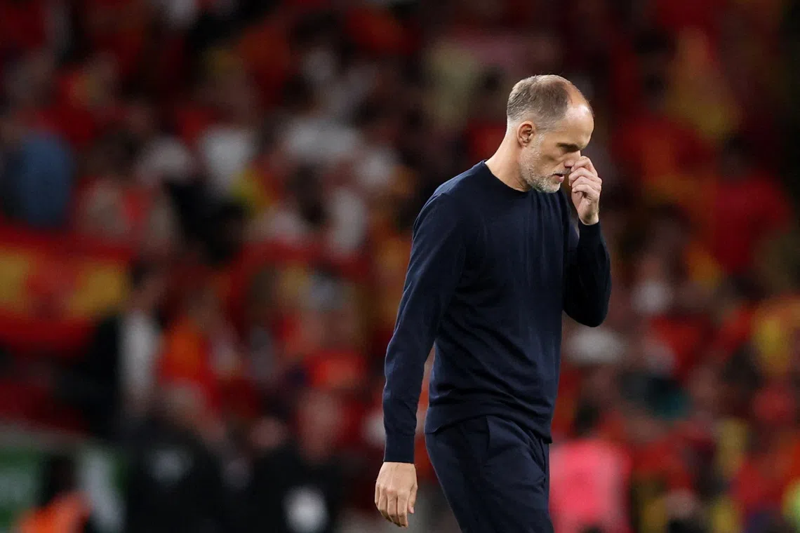 Soccer Football - Nations League - Group A3 - England v Spain - Wembley Stadium, London, Britain - September 26, 2026 England manager Thomas Tuchel looks dejected after the match REUTERS/David Klein