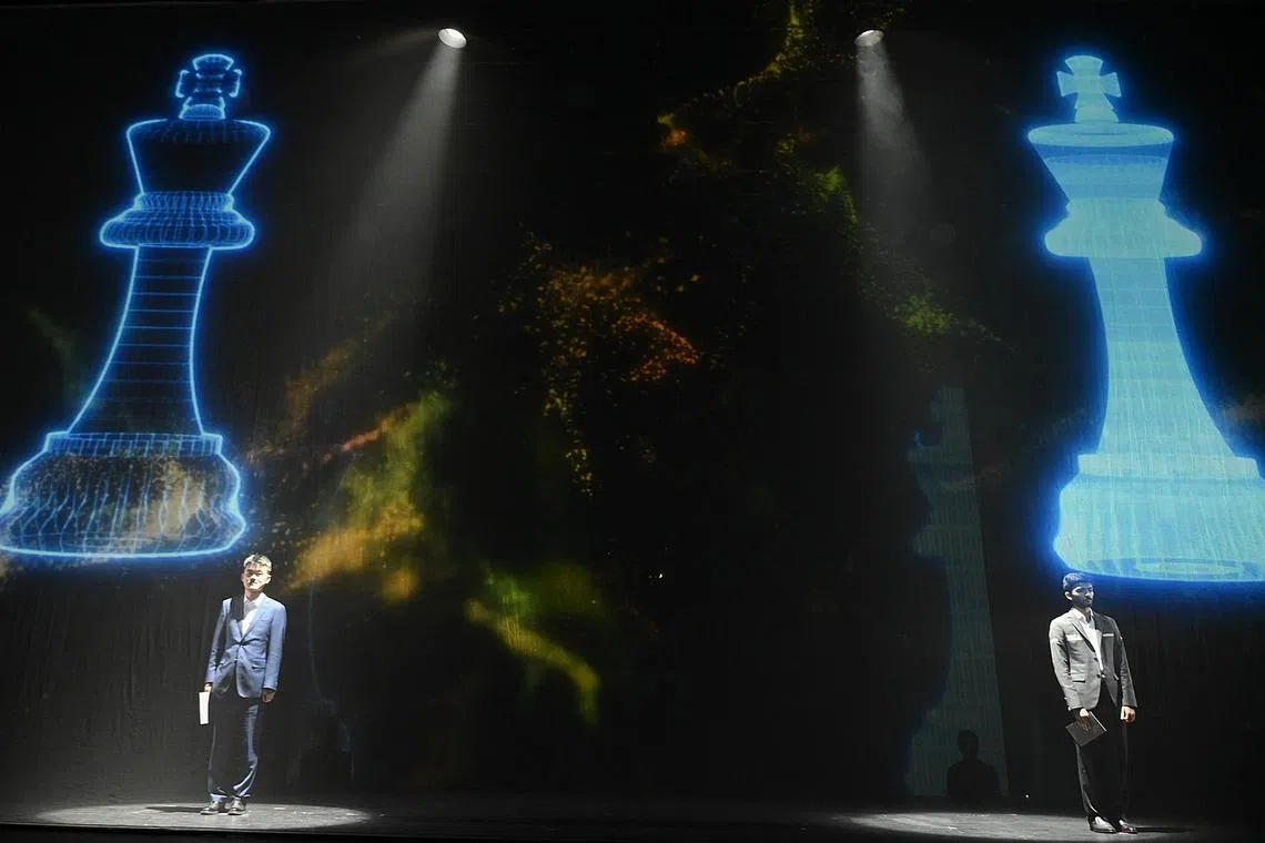 The World Chess Championship Challenger Gukesh Dommaraju (right) will start with white against defending champion Ding Liren in the first match of Fide World Championship.