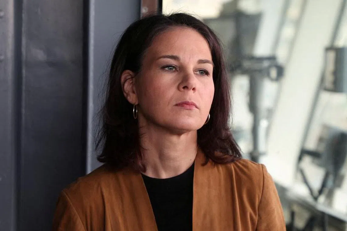 FILE PHOTO: German Foreign Minister Annalena Baerbock attends a press conference on a German UNIFIL ship inside Beirut port, Lebanon January 10, 2024. REUTERS/Mohamed Azakir/File Photo