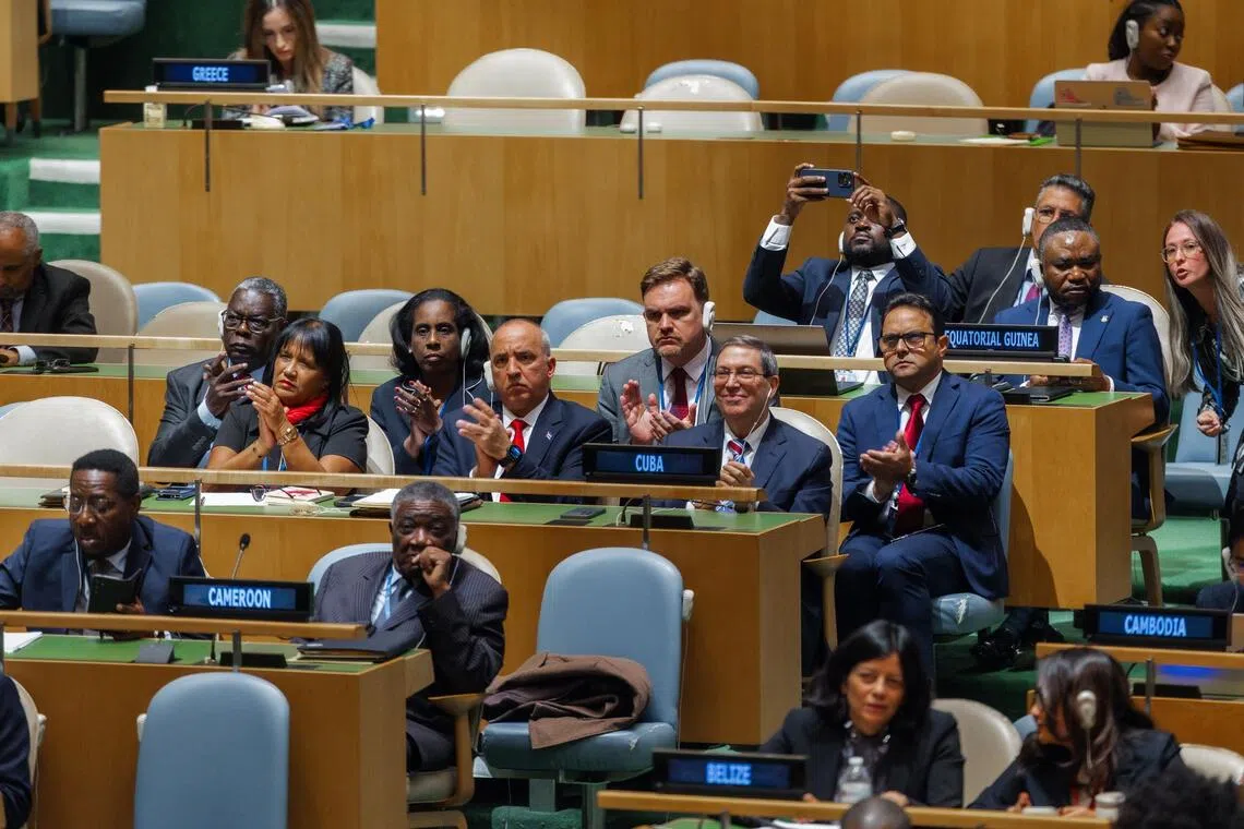 Members of Cuba’s permanent mission at UN Headquarters in New York, on Oct 28.