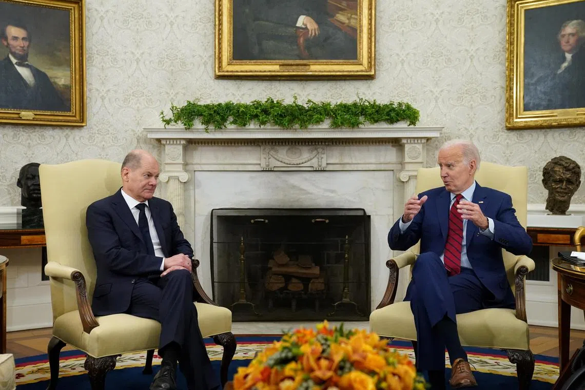 Sitting next to Mr Scholz (left) in the Oval Office, Mr Biden thanked the German leader for his country's “profound” support on Ukraine.