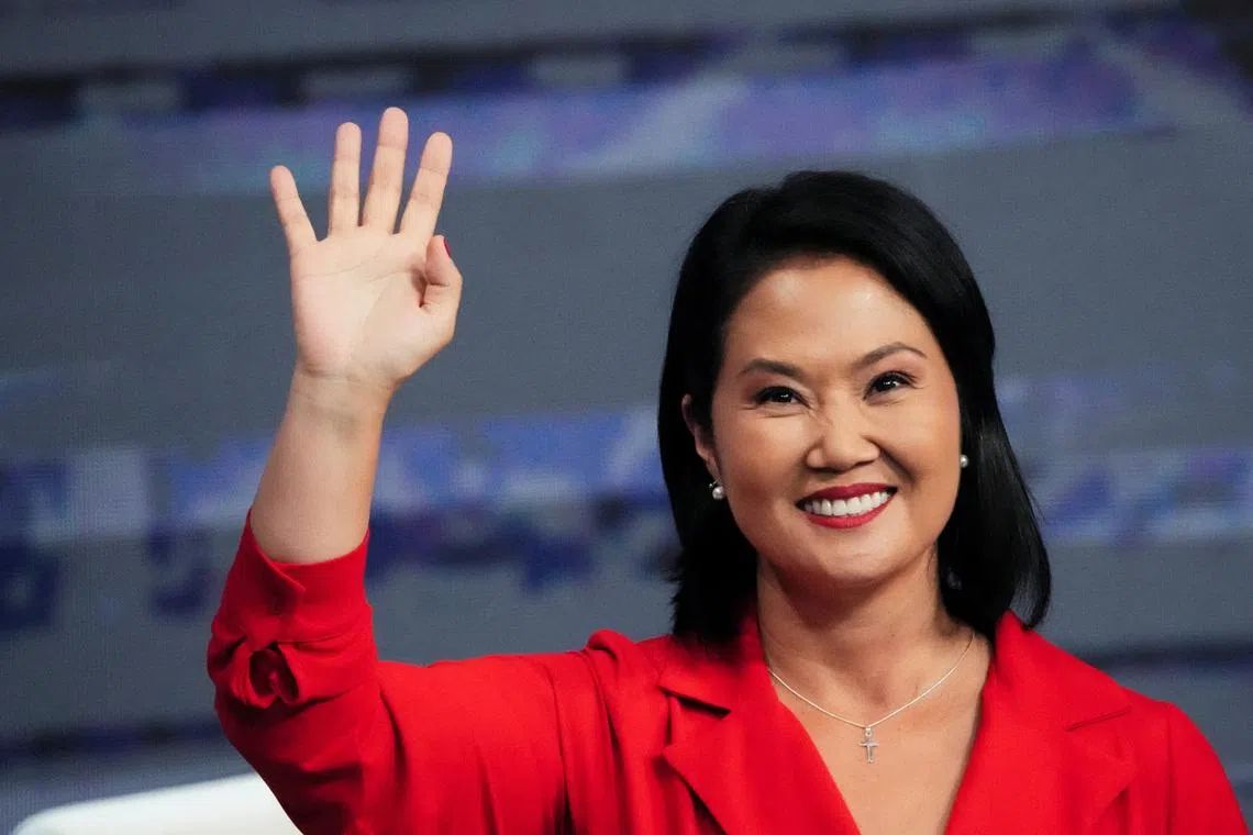 Peruvian presidential candidate Keiko Fujimori gestures as she attends a televised debate ahead of the general election on April 12, in Lima, Peru, March 31, 2026. REUTERS/Angela Ponce