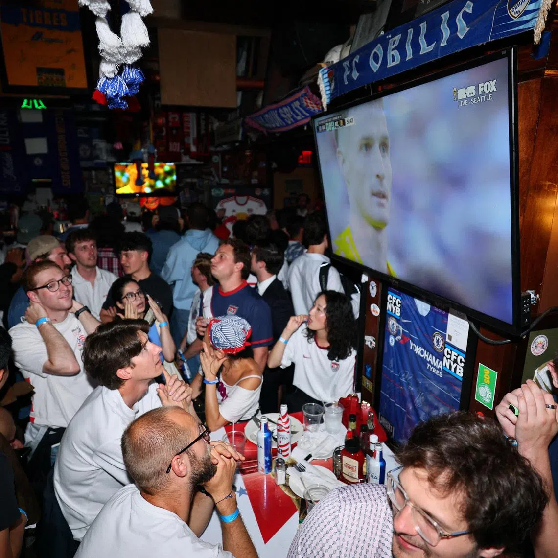 Soccer Football - FIFA World Cup 2026 - Round of 16 - United States v Belgium - Fans gather in New York City - Industry City, New York City, New York, U.S. - July 6, 2026 U.S. fans in the Football Factory at Legends bar in New York City watch the match IMAGN IMAGES via Reuters/Caean Couto