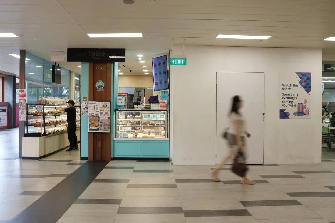 A vacant shop beside Swee Heng Bakery on the second floor of Northshore Plaza I on April 14.