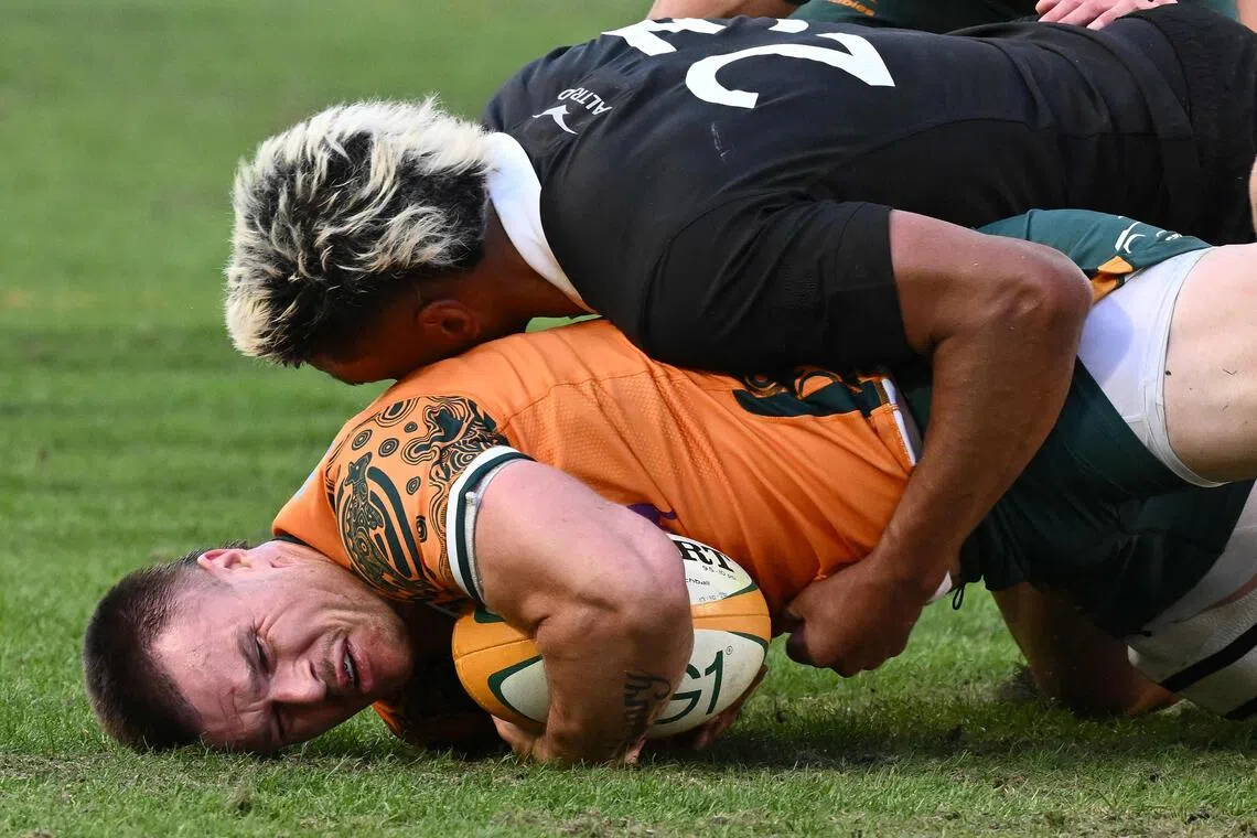 With New Zealand (in black) locking away the trans-Tasman Bledisloe Cup for a 24th straight year, Australia’s standing as World Cup contenders has plummeted.